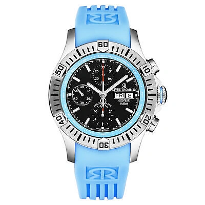 Pre-owned Revue Thommen Mens Air Speed Black Dial Blue Strap Automatic Watch 16071.6635