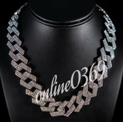 Pre-owned Online0369 13ct Cubic Zirconia Mens 16mm X 20 Inch Cuban Necklace White Gold Over Silver