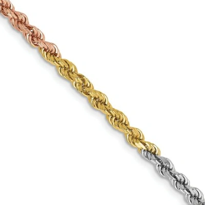 Pre-owned Roy Rose Jewelry 14k Tri-color Gold 2.9mm Diamond-cut Rope Chain Necklace In Multi