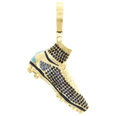 Pre-owned Jfl Diamonds & Timepieces 10k Yellow Gold Sapphire Gemstone Left Soccer Shoe Cleat Pendant Charm 2.28 Ct. In Light And Dark Blue