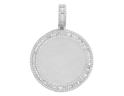 Pre-owned Memory White Gold  Frame Baguette Real Diamond Photo Engrave Pendant 3.1ct