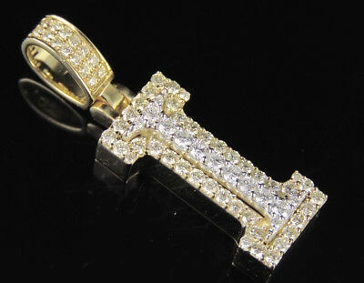 Pre-owned Jewelry Unlimited I Initial Custom Letter Diamond Pendant Charm In 10k Two Tone Gold 1.2 Ct 1.5" In G-h