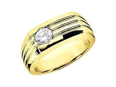 Pre-owned Jewelwesell 0.25ct Round Cut Mens Wedding Band Ring 18k Yellow Gold Si1 Bezel Setting