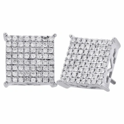 Pre-owned Jfl Diamonds & Timepieces 10k White Gold Diamond Stud Pave Set 12.25mm 4 Prong Square Earrings 1 Ct.