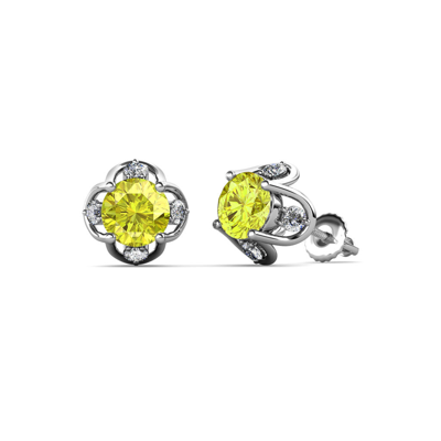 Pre-owned Trijewels Yellow And White Diamond Womens Tulip Stud Earrings 1.24 Ctw 14k Gold Jp:85047