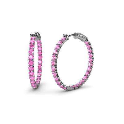 Pre-owned Trijewels Pink Sapphire Inside-out Womens Hoop Earrings 1.89 Ctw 14k Gold Jp:37634