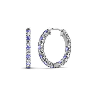Pre-owned Trijewels Tanzanite & Diamond Inside-out Womens Hoop Earrings 0.87 Ctw 14k Gold Jp:137884 In H-i