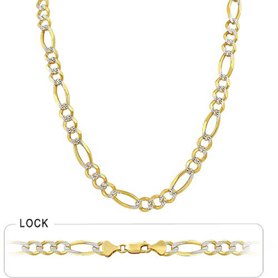 Pre-owned Gd Diamond 8.50mm 26" 48.00gm 14k Gold Two Tone Pave Open Men's Figaro Chain Necklace Solid In Multicolor
