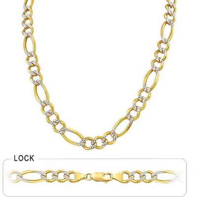 Pre-owned Gd Diamond 9.50mm 22" 54.00gm 14k Two Tone Gold White Pave Open Men's Figaro Chain Necklace