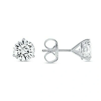 Pre-owned Shine Brite With A Diamond 3 Ct Round Lab Created Grown Diamond Earrings 18k White Gold G/vs Martini Push In White/colorless