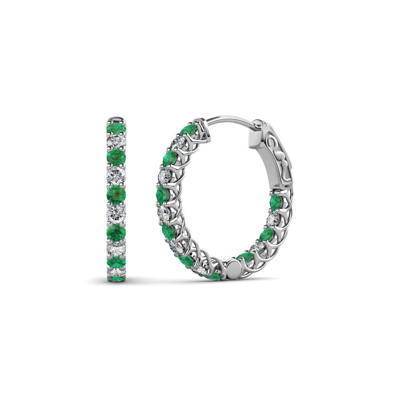Pre-owned Trijewels Emerald And Diamond Inside-out Hoop Earrings 0.75 Ctw 14k Gold Jp:137917 In H-i