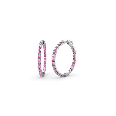 Pre-owned Trijewels Pink Sapphire Inside-out Women Hoop Earrings 1.05 Ctw In 14k Gold Jp:36874
