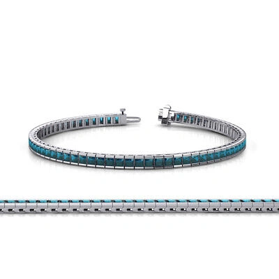 Pre-owned Trijewels Princess Cut Blue Diamond Womens Tennis Bracelet 3.55ctw 14k White Gold Jp:46619