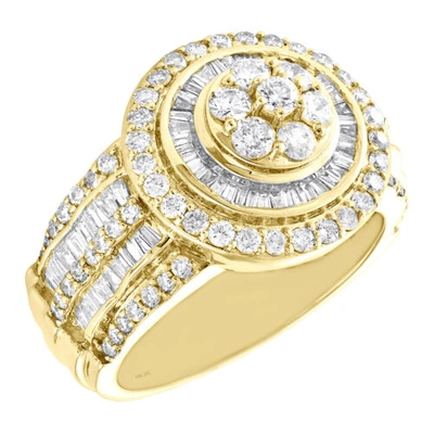 Pre-owned Jfl Diamonds & Timepieces 10k Yellow Gold Round & Baguette Diamond Statement Circle Pinky Ring 2.40 Ct. In White