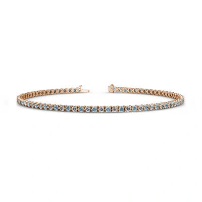 Pre-owned Trijewels Aquamarine And Diamond Eternity Tennis Bracelet 1.56 Ctw 14k Rose Gold Jp:123928 In H-i