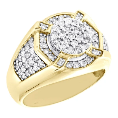 Pre-owned Jfl Diamonds & Timepieces 10k Yellow Gold Round Diamond 15mm Circle Frame Statement Pinky Ring 1.30 Ct. In White