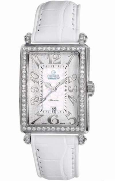 Pre-owned Gevril Women's 6209nl Glamour Automatic Diamond Mop Dial Leather Date Watch