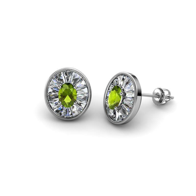 Pre-owned Trijewels Peridot Diamond 1 1/10 Ct Womens Halo Stud Earrings 14k Gold Jp:239180 In Green