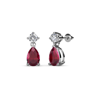 Pre-owned Trijewels Pear Ruby And Diamond Dangling Stud Earrings 1.76 Ctw 14k Gold Jp:67709 In Red