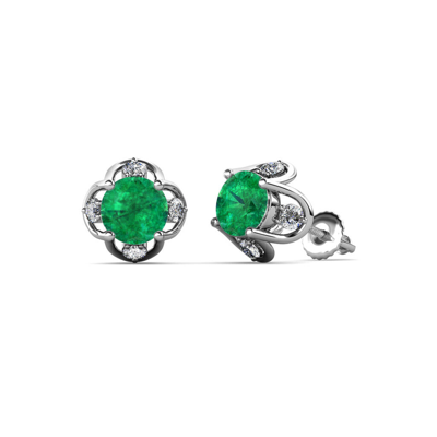Pre-owned Trijewels Emerald And Diamond Womens Tulip Stud Earrings 1.04 Ctw 14k Gold Jp:85035 In Green