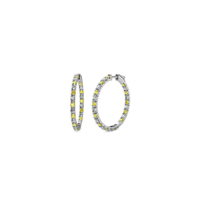 Pre-owned Trijewels Yellow Sapphire & Diamond Inside-out Hoop Earrings 0.92 Ct Tw 14k Gold Jp:36982