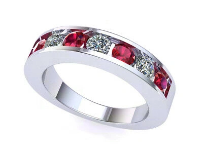 Pre-owned Jewelwesell Natural 7stone Ruby Diamond Channel Set Wedding Band 18k White Gold Aaaa F Vs2 In White/colorless