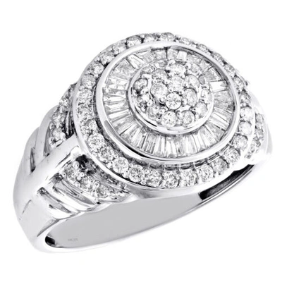 Pre-owned Jfl Diamonds & Timepieces 10k White Gold Round & Baguette Diamond Tiered 15mm Statement Pinky Ring 1.15 Ct