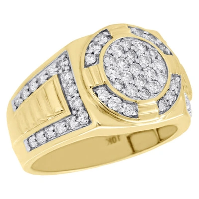 Pre-owned Jfl Diamonds & Timepieces 10k Yellow Gold Diamond Fluted Circle Pinky Ring Fancy Step Shank Band 1.11 Ct. In White