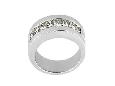 Pre-owned Jewelwesell Genuine 1.40ct Princess Cut Mens Wedding Band Ring 18k White Gold I Si2 Channel