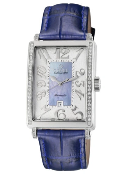 Pre-owned Gevril Women's 6207ne Glamour Automatic Blue Diamond Mop Dial Date Wristwatch