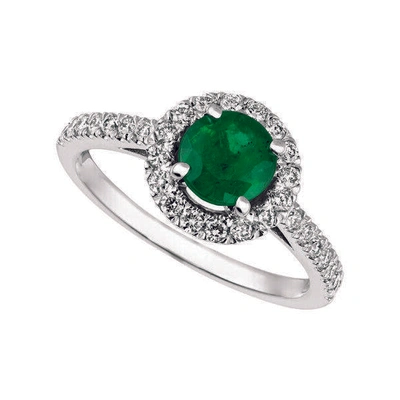 Pre-owned Morris 1.45 Carat Natural Diamond & Emerald Ring 14k White Gold In Green