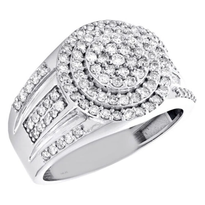 Pre-owned Jfl Diamonds & Timepieces 10k White Gold Round Diamond 15mm Circle Statement Pinky Ring Pave Band 1.30 Ct.