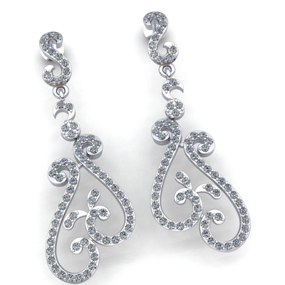 Pre-owned Jewelwesell Natural 2ctw Round Cut Diamond Ladies Fancy Chandelier Earrings 14k Gold