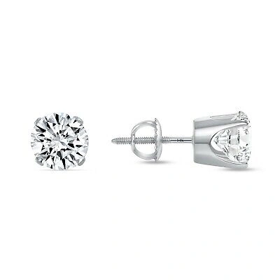 Pre-owned Shine Brite With A Diamond 1.5 Ct Round Lab Created Grown Diamond Earrings 14k White Gold E/vvs Crown Screw In White/colorless