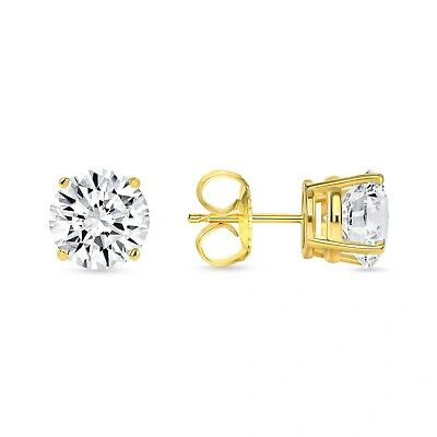 Pre-owned Shine Brite With A Diamond 3 Ct Round Lab Created Grown Diamond Earrings 14k Yellow Gold G/vs Basket Push