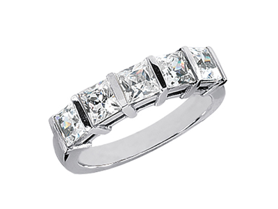 Pre-owned Jewelwesell 5stone 2.50ct Princess Diamond Wedding Band Ring 14k White Gold H Si2 Channel