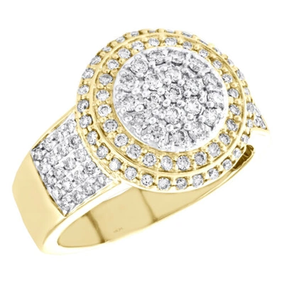 Pre-owned Jfl Diamonds & Timepieces 10k Yellow Gold Round Diamond Tiered Statement 17mm Cluster Pinky Ring 1.50 Ct. In White