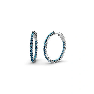 Pre-owned Trijewels Round Blue Diamond Inside-out Women Hoop Earrings 14k Gold Jp:36865