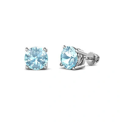 Pre-owned Trijewels Aquamarine Four Prong Solitaire Stud Earrings 1.74 Ct Tw In 14k Gold Jp:63275 In Green