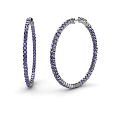 Pre-owned Trijewels Iolite 1 3/4 Ctw Common Prong Inside-out Womens Hoop Earrings 14k Gold Jp:37592 In Purple