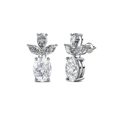 Pre-owned Trijewels Oval White Sapphire And Diamond Stud Earrings 2.51 Ctw In 14k Gold Jp:67661