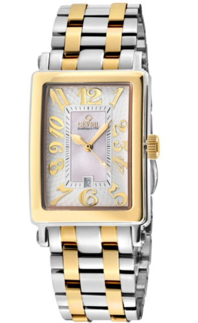 Pre-owned Gevril Womens 7544yb Avenue Of America Mini Swiss Quartz Mop Ipyg Two/tone Watch