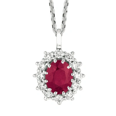 Pre-owned Morris 3.50 Ct Natural Ruby And Diamond Necklace Pendant Si 14k White Gold No Chain In Red