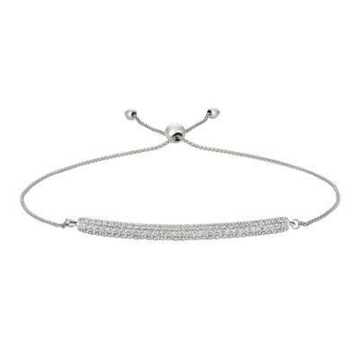 Pre-owned Morris 1.00 Carat Natural Diamond Bolo Bar Bracelet Si 14k White Gold 7'' Adjustable