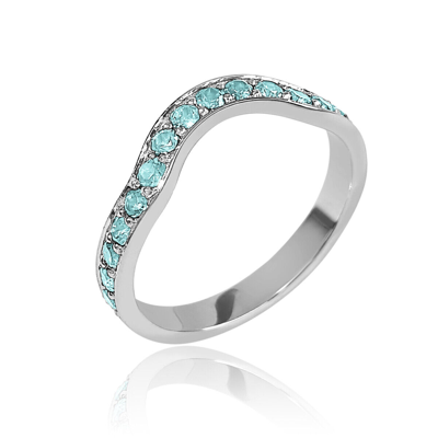 Pre-owned Handmade Deluxe Exquisite Curved 14k White Gold Blue Topaz Stackable Eternity Ring Band