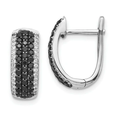 Pre-owned Jewelry 14k White Gold Black & White Diamond Hinged Hoop Earrings