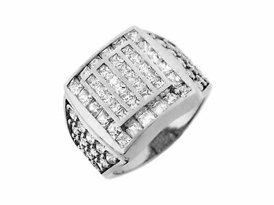 Pre-owned Jackani 10k Or 14k White Gold Multiple White Cz Square Designer Mens Ring