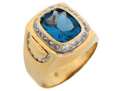 Pre-owned Jackani 10k Or 14k Two Tone Gold Simulated Blue Zircon Cz December Birthstone Mens Ring