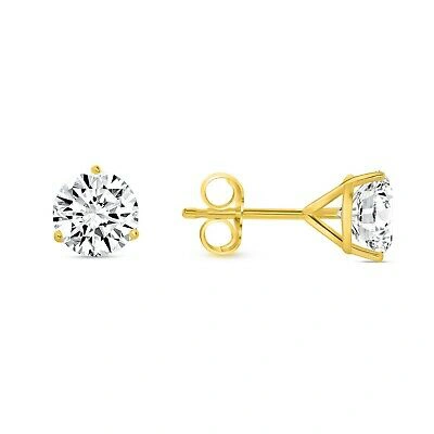 Pre-owned Shine Brite With A Diamond 2 Ct Round Lab Created Grown Diamond Earrings 18k Yellow Gold F/vs Martini Push
