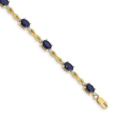 Pre-owned Skyjewelers Real 14kt Yellow Gold Diamond And Sapphire Chain Bracelet; 7 Inch; Lobster Clasp